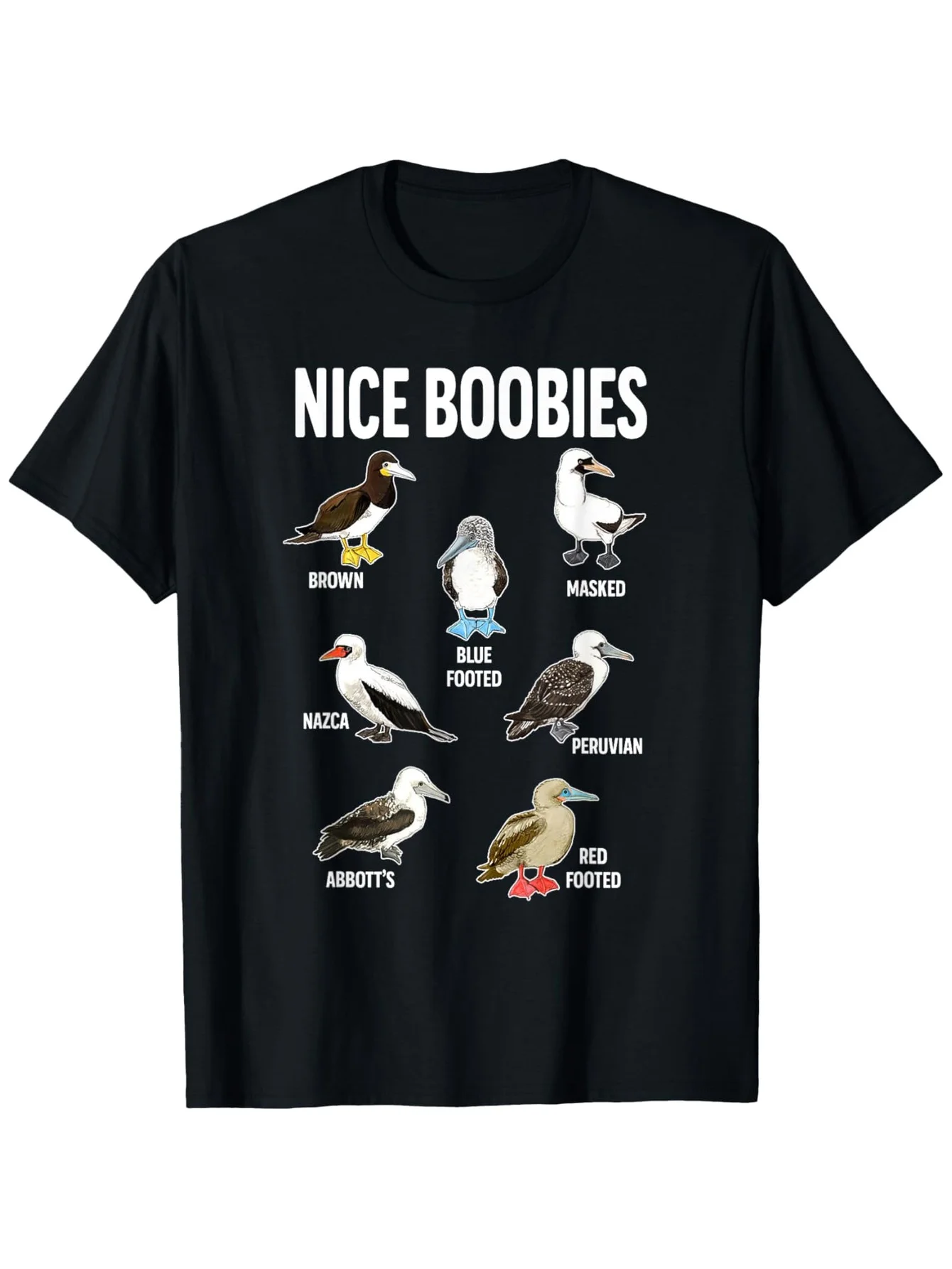 Camiseta para amantes de los pájaros "Nice Boobies", 100% algodón S-3XL, camiseta negra con humor de pájaro