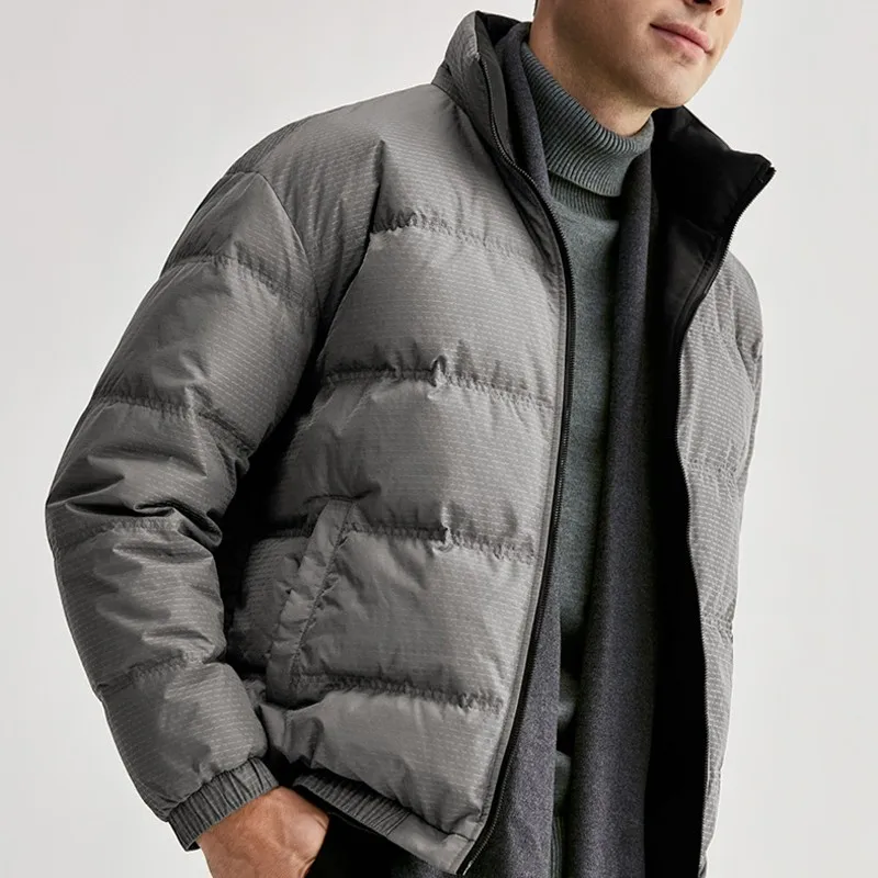 

New Autumn Winter Male Down Jackets Luxury Stand Collar Wave Jacquard Casual Men's Down Coats Fashion Slim Fit Man Coats 3XL