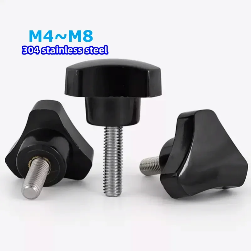M4-M8 304 Stainless Steel Hand Screws | Arc Knob Triangle Bakelite Handle | High-Quality Rotating Rubber Head Bolts