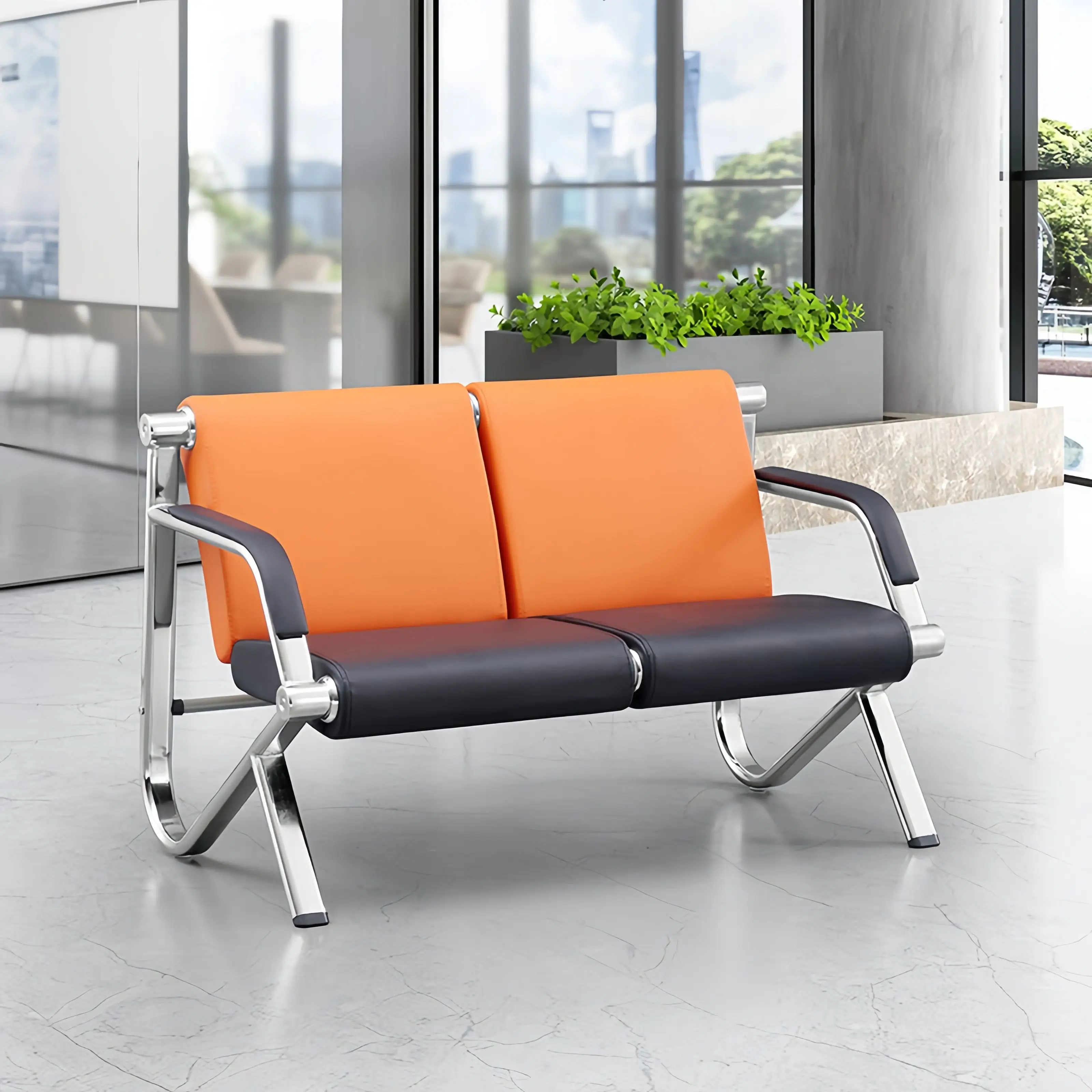 High Quality Durable Metal Frame Leather Visitor Waiting Chair Modern Easy Clean for Hospitals Clinics Airports Salons Waiting