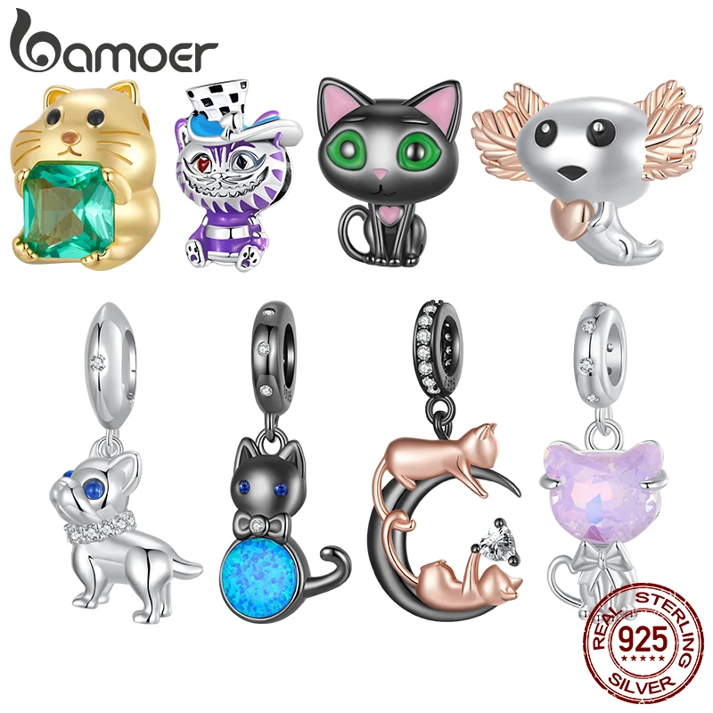 

Bamoer Original 925 Sterling Silver Black Cat Charm Hamster Pendant Salamande Cute For Women Anniversary Party Gift Fine Jewelry