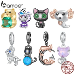 Bamoer Original 925 Sterling Silver Black Cat Charm Hamster Pendant Salamande Cute For Women Anniversary Party Gift Fine Jewelry