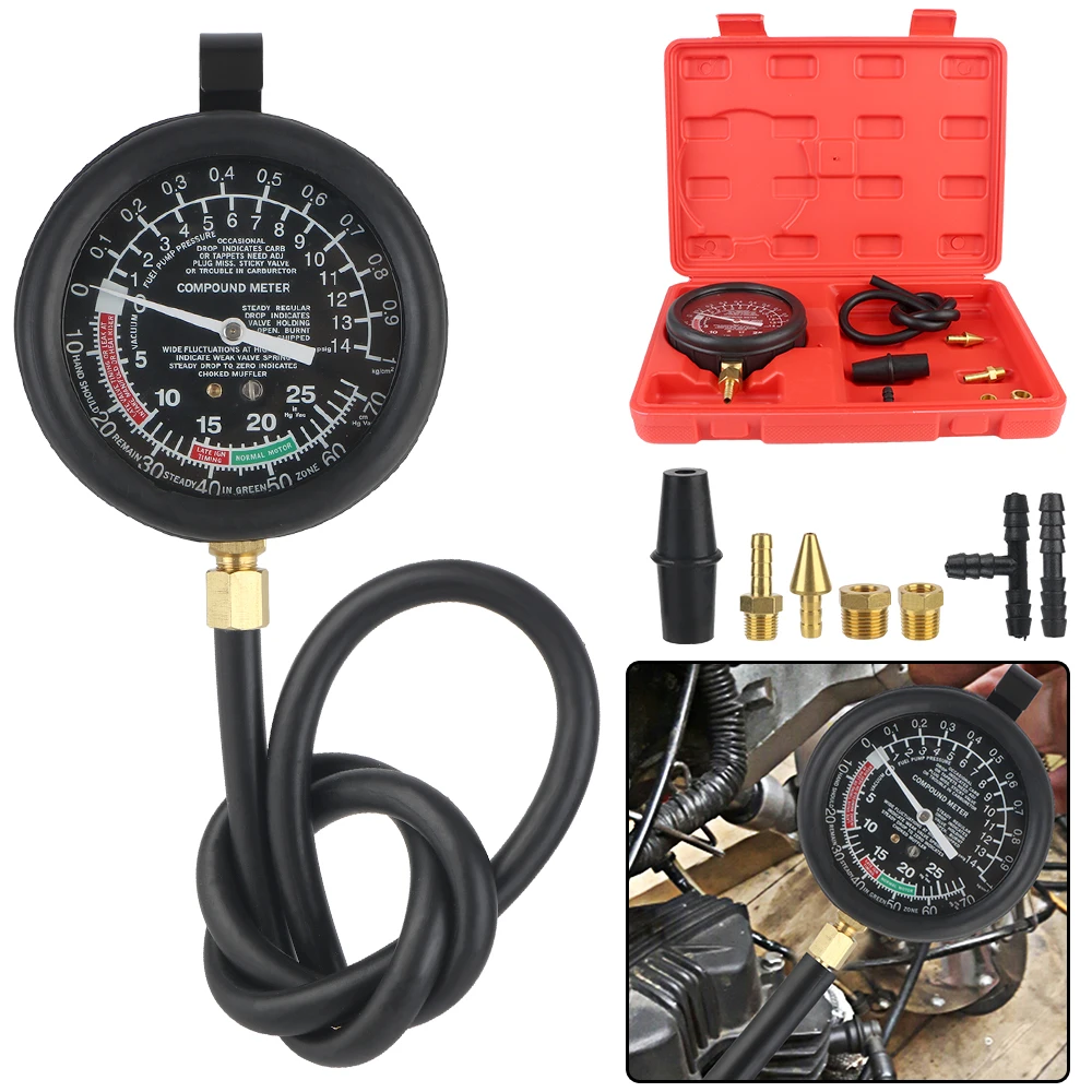 

With Adapter Pressure Gauge Automotive Cylinder Tester Kit Vacuum Gasoline Engine Compression Meter