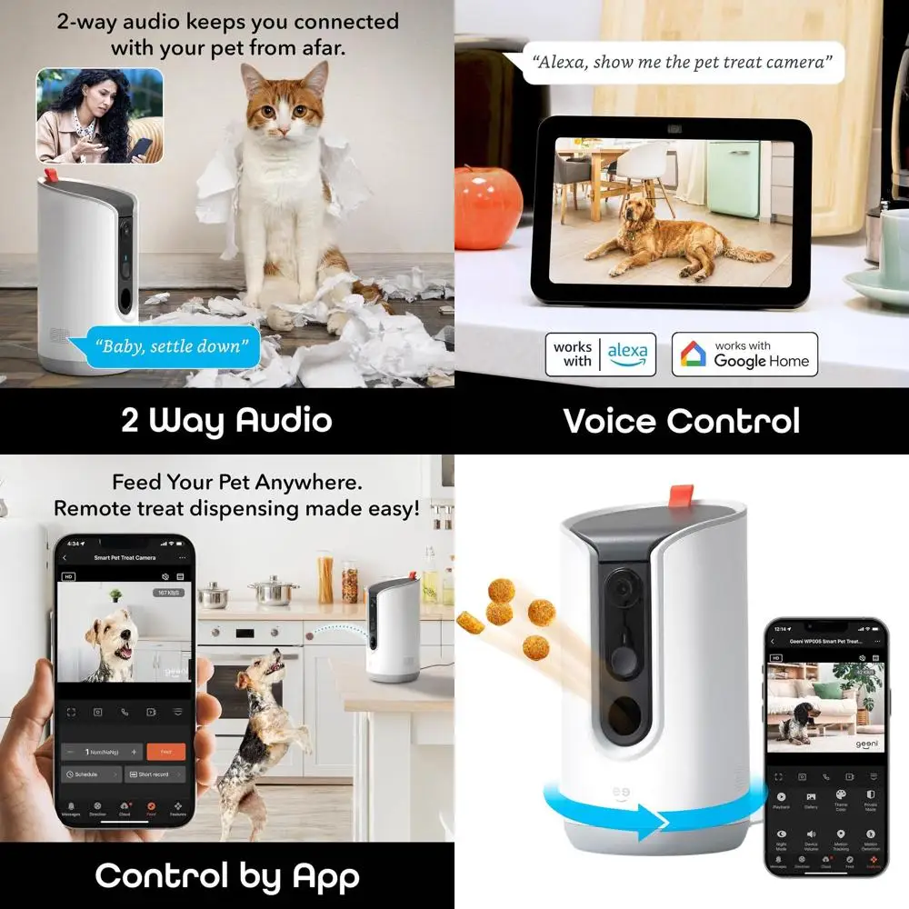 

Smart Pet Feeder with 2K Camera, WiFi & Night Vision, Auto-Follow, Remote Access, Compatible with Alexa & Google, White