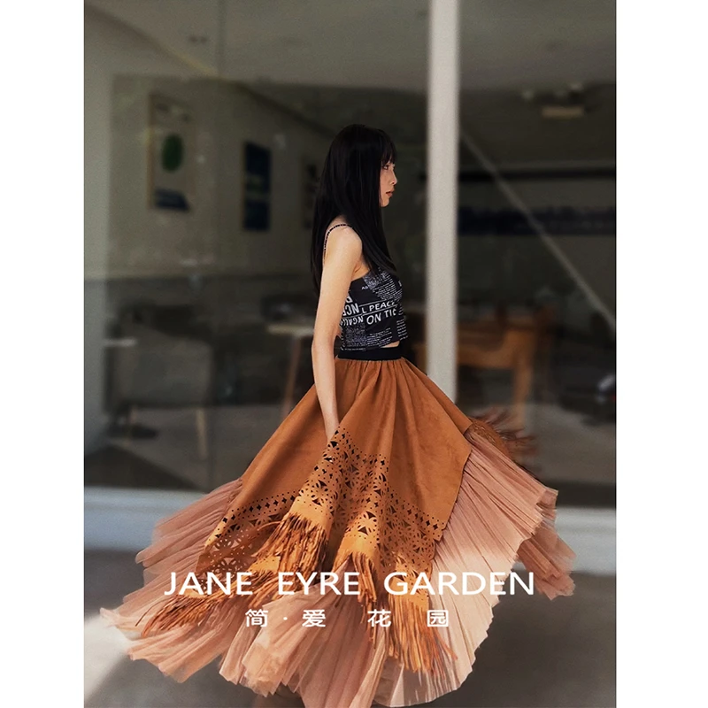 2025 nueva llegada primavera otoño mujeres suelta Casual asimétrico Patchwork A-line falda buena calidad faldas hasta el tobillo T119