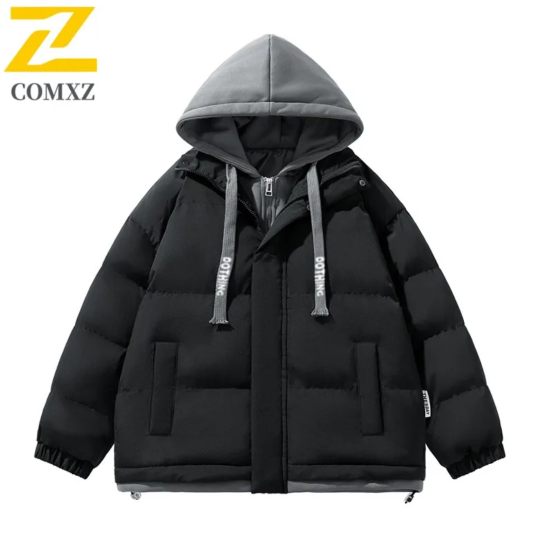 

COMXZ Мужская стеганая куртка 2025 с капюшоном, повседневная универсальная куртка для кемпинга, снежного парка, дорожная легкая зимняя подкладка высокого качества