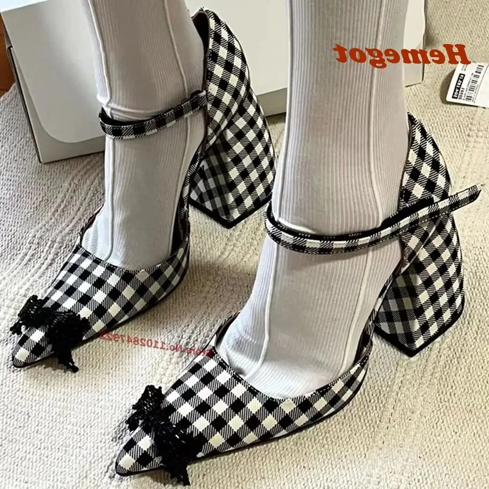 

Pointy Toe Chunky Heels Pumps Black and White Buckle Strap Shallow Women's Pumps Spring Newest 2024 Mary Jane Shoes Elegant