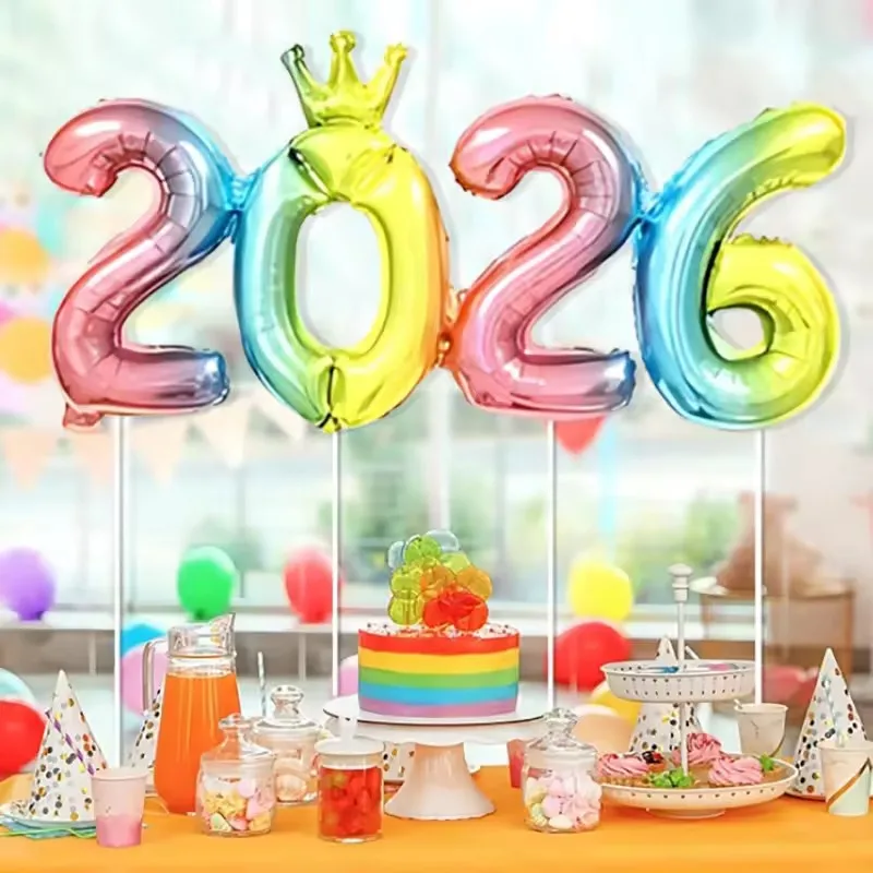 

New Year Eve Party Decor 2026 - Crown Number Foil Balloons, Photo Booth Props & Christmas Navidad Supplies