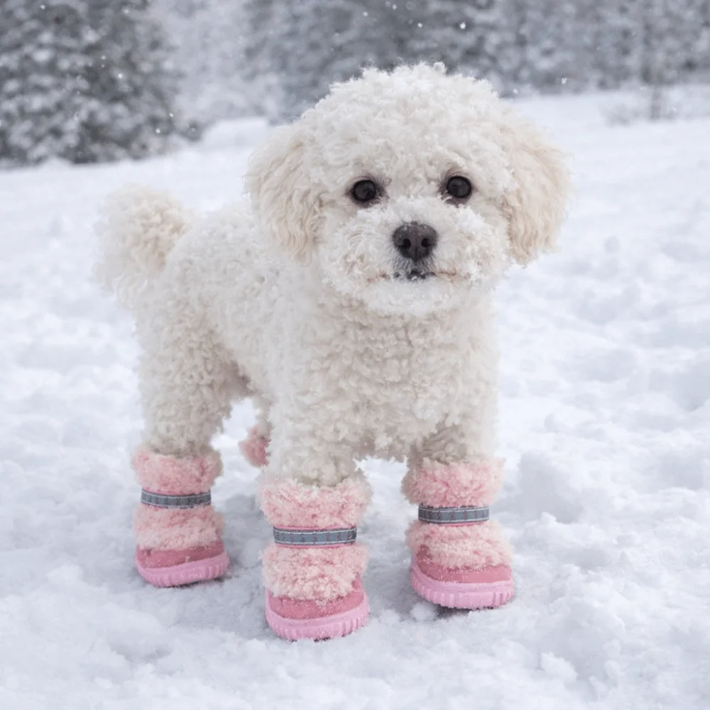 4 pcs/set Warm Dog Cotton Shoes Anti-Scratch Wear-Resistant Anti-Slip Dog Shoes Comfortable Winter Dog Boots Hiking