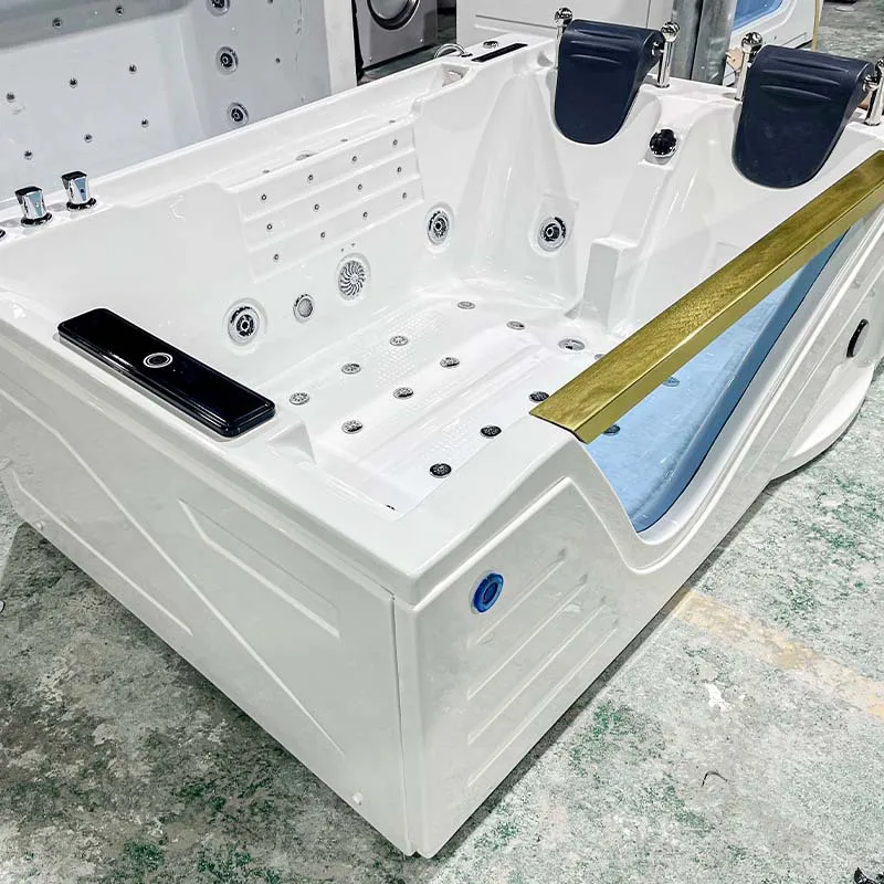 Acrylic Standing Bathtub Constant Temperature Heating LCD TV Smart Panel Bubble Massage Rectangular Adult Bathtub For Hotel