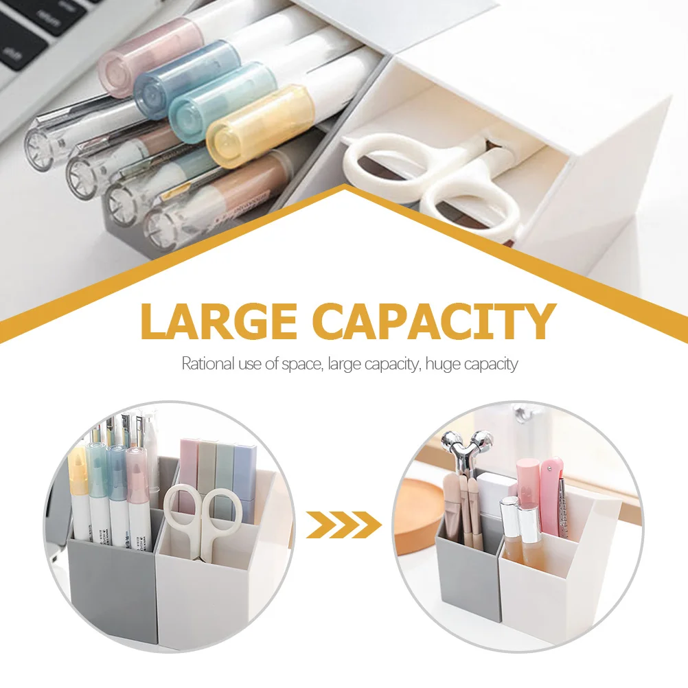 

2pcs Desktop Pen Holder Multi-Grid Plastic Storage Box For Office Tabletop Organizer Stationery Container