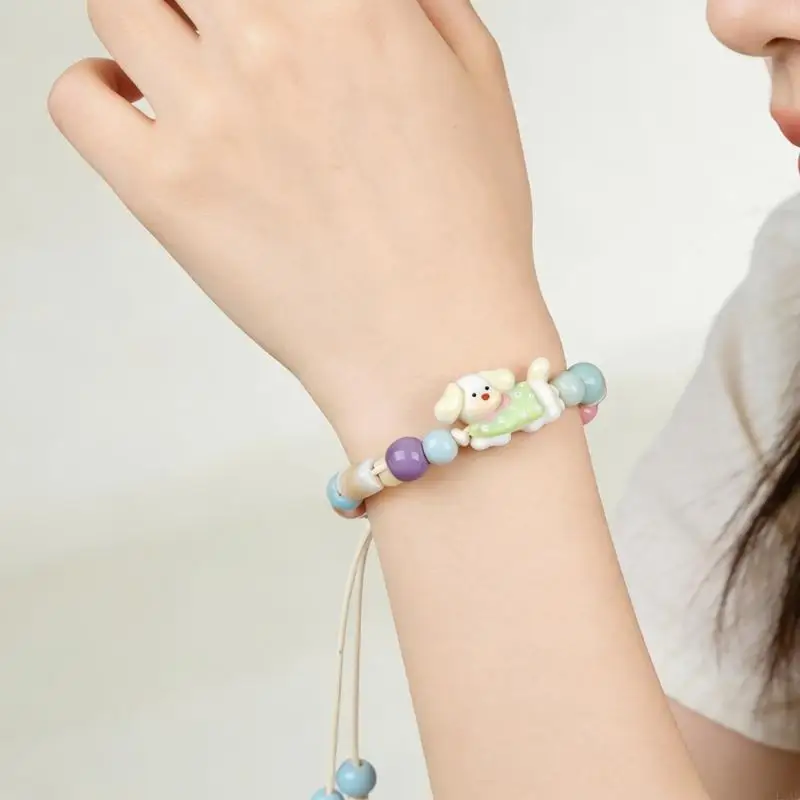  Elegant Handcrafted Ceramic Bead Bracelet With Animal Patterns Stretchy Design Travel Ethnic Wrist Accessory