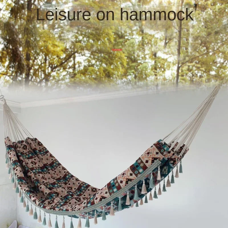 Outdoor hammock color printing double anti-rollover camping courtyard indoor homestay photo net red swing with tassel