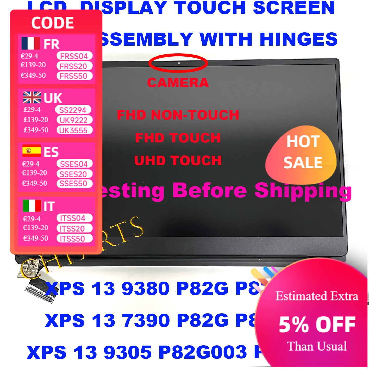 

Сменный сенсорный ЖК-экран 13,3 дюйма для ноутбука Dell XPS 13 7390 P82G P82G003 9380 P82G002 9305 P82G004, панель дисплея