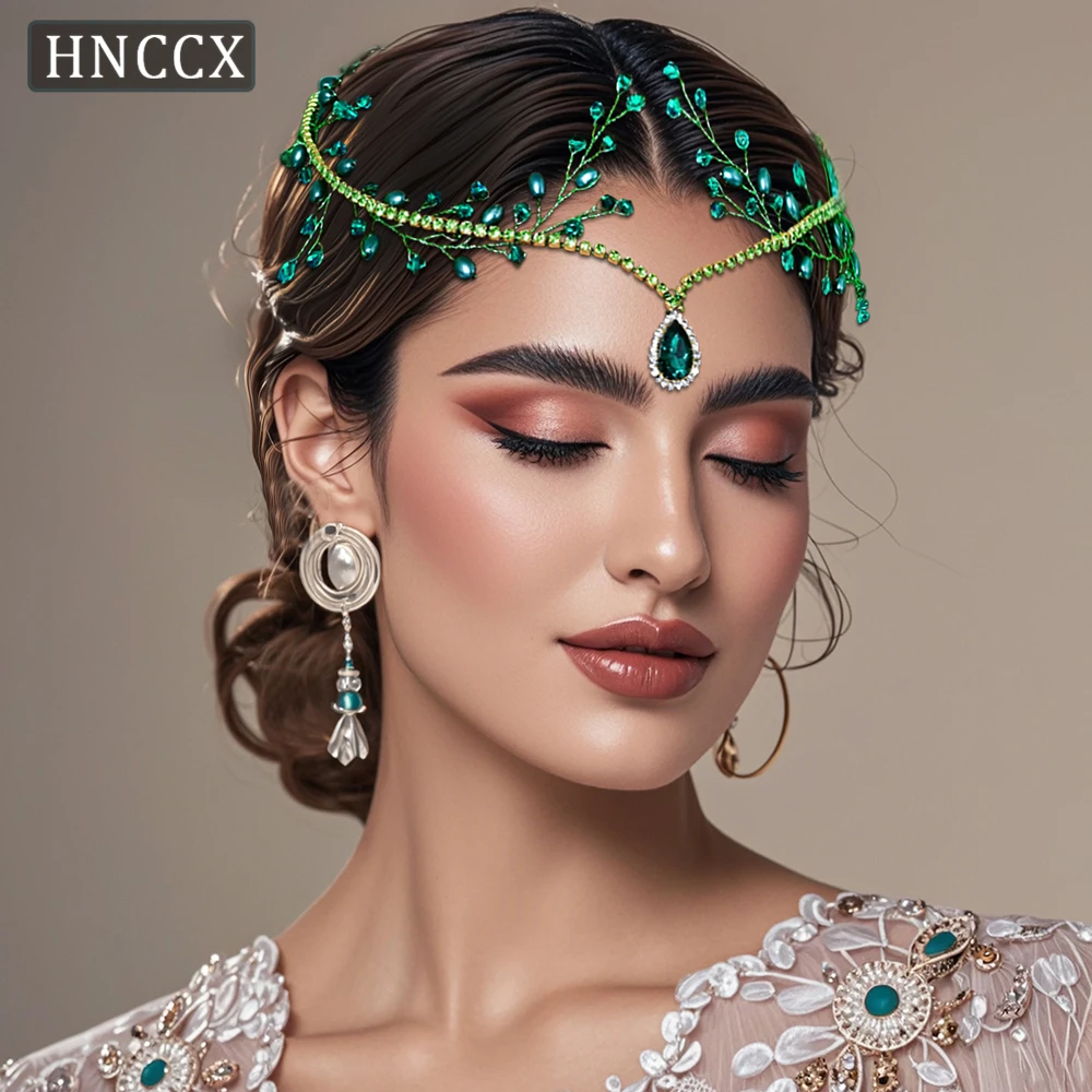 

HNCCX Rhinestone Forehead with Comb Women Shining Headdress Pearl Bridal Wedding Hair Ornament Bride Crystal Head Chain CP592