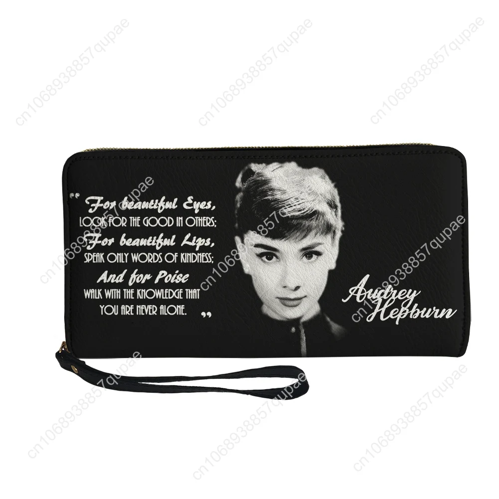 Audrey Hepburn Movie Star Custom Wallet Purse Mens Womens Teenagers Zipper Long Wallets Double Print  Portable Wallet Gift Bag