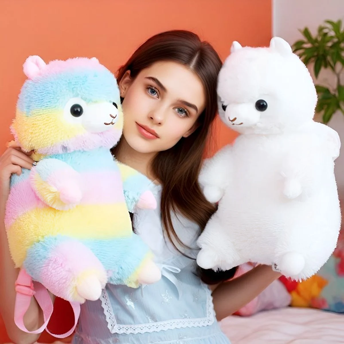 

A soft and cute rainbow alpaca backpack, a two-dimensional alpaca shoulder bag, a birthday gift, a home decoration, a child's, a