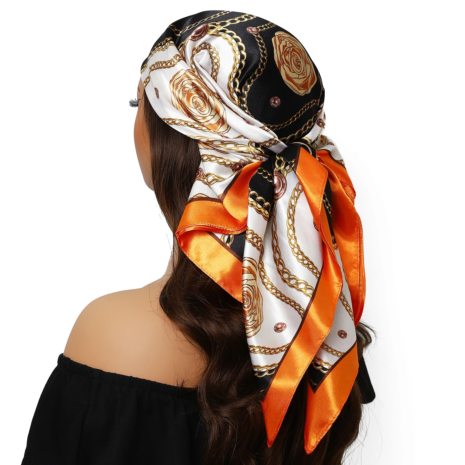 2024 Fashion Imitated Silk Scarf Ladies Outdoor Print Luxury Neck Hair Decorate Headband Scarf Outdoor Small Kerchief Soft Wrap