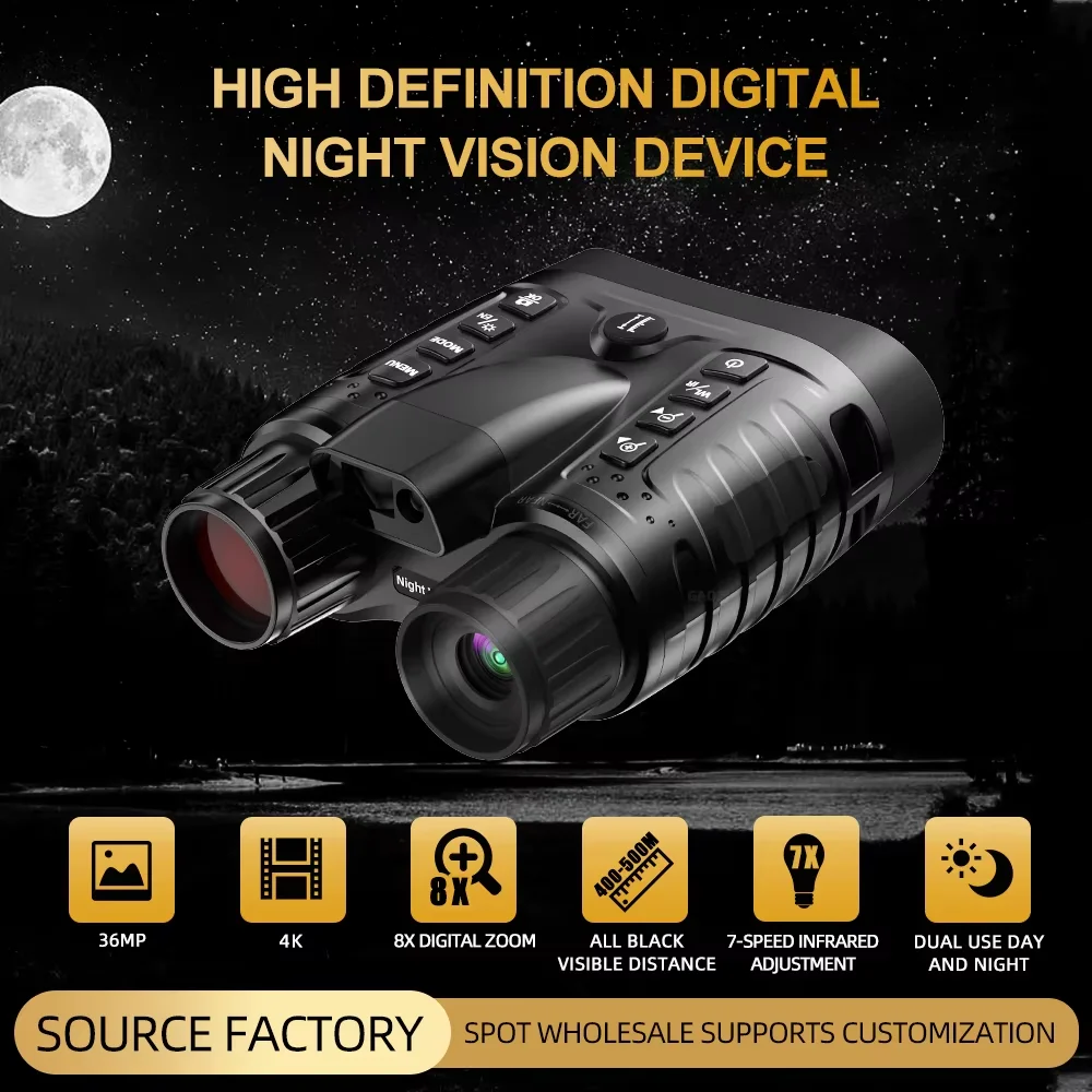4K 36MP Night Vision Binocular Telescope Goggles 3.2'' HD Screen with 350M Range Finder Full Color in Night