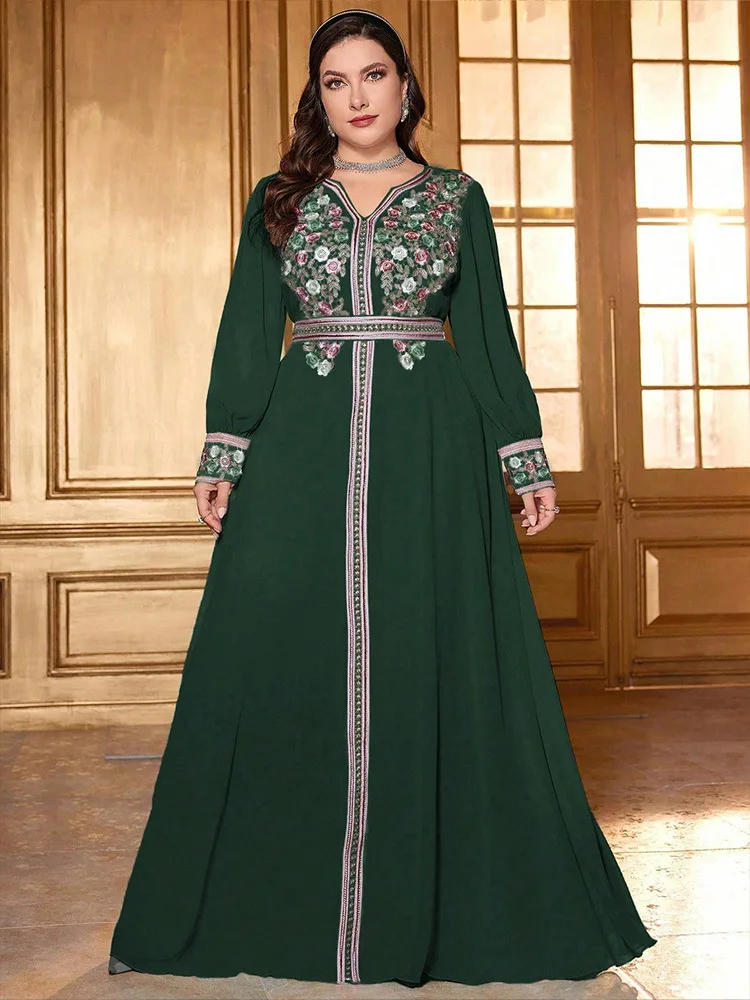 Plus Size Kaftan Women Muslim Maxi Dress Embroidery Abaya Dubai Kaftan Eid Djellaba Ramadan Islam Clothing Jalabiya Robe Caftan