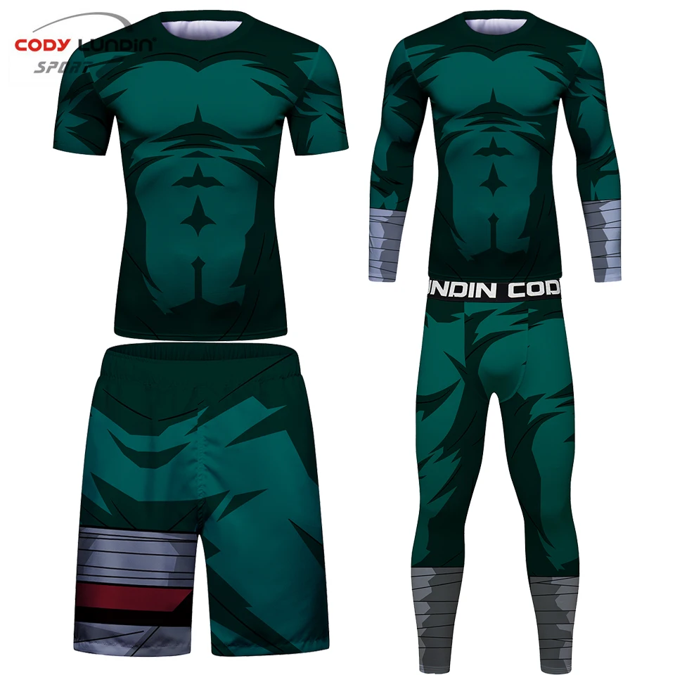 

Men Rashguard Jiu jitsu T-shirt MMA Boxing Set Kickboxing Sport Suit Muay Thai Shorts Compression Rash Guard Jerseys Gym Suits