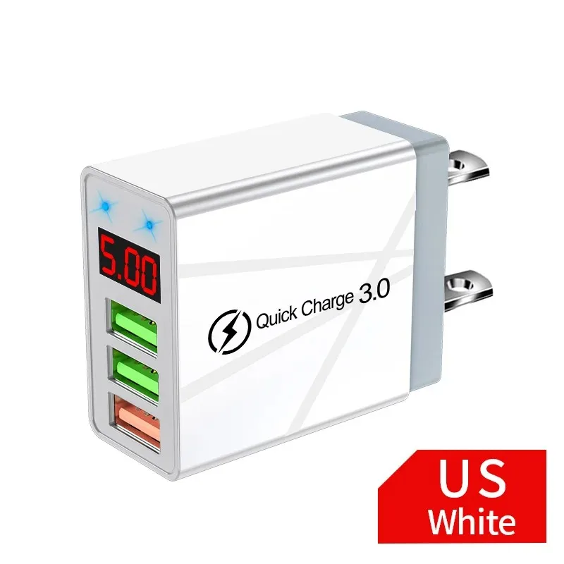 3-Port-USB-Ladegerät, schneller Schnelllade-Wandadapter mit LED-Digitalanzeige für Samsung S23 Xiaomi 14 Pro Huawei Mate 60 Redmi