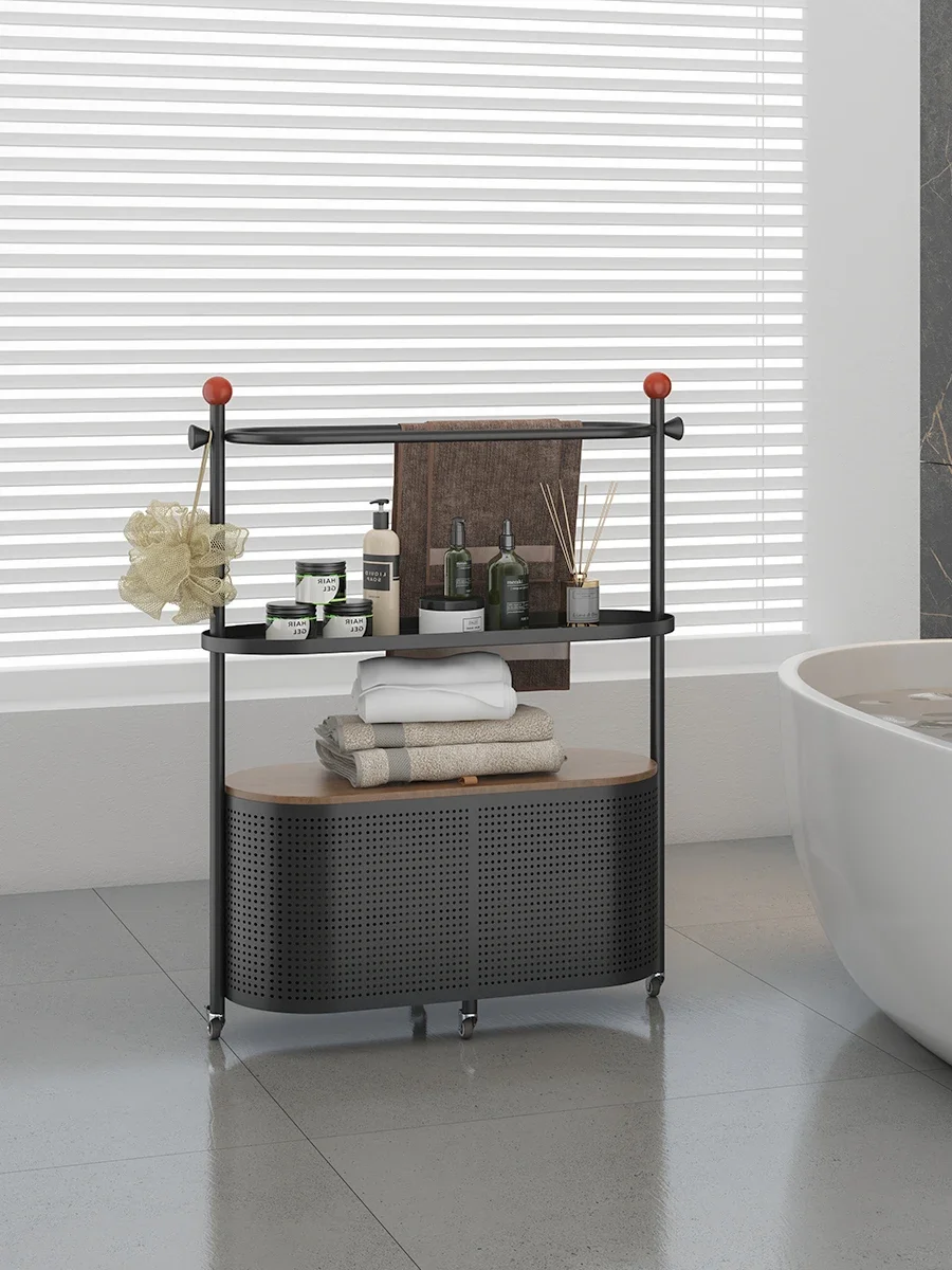 Toilet rack Floor-to-ceiling towel rack Dirty basket Integrated household toilet storage rack with wheels