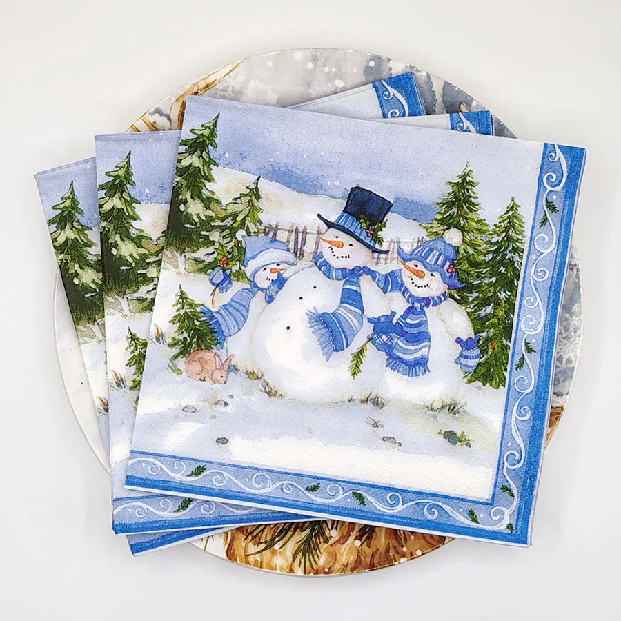 20 Blatt 33 * 33cm 2-lagige Servietten mit Winterschnee- und Weihnachtsmann-Motiv, Weihnachtsparty-Dekoration, Esstisch, farbiges Papier