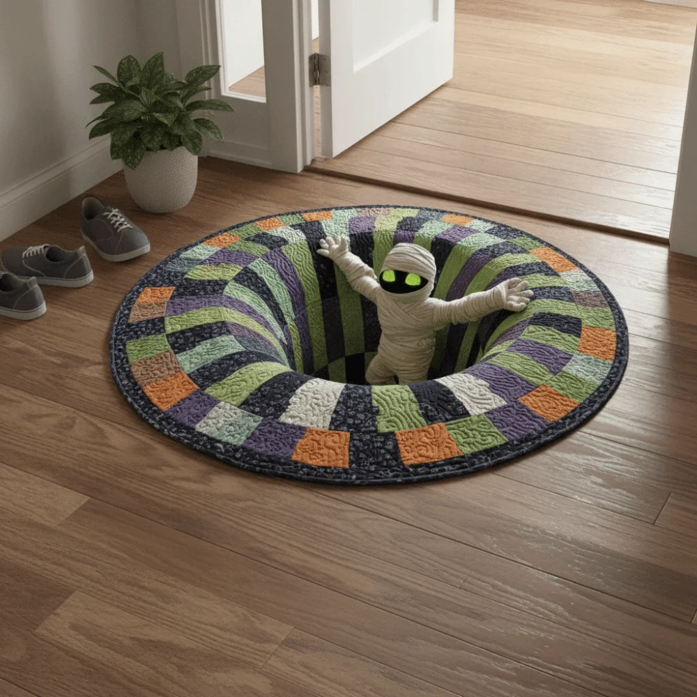 3D Visual Halloween Floor Mat Spiral Optical Illusion Diatom Mud Skeleton Bathroom Mat Stain-resistant Non Slip