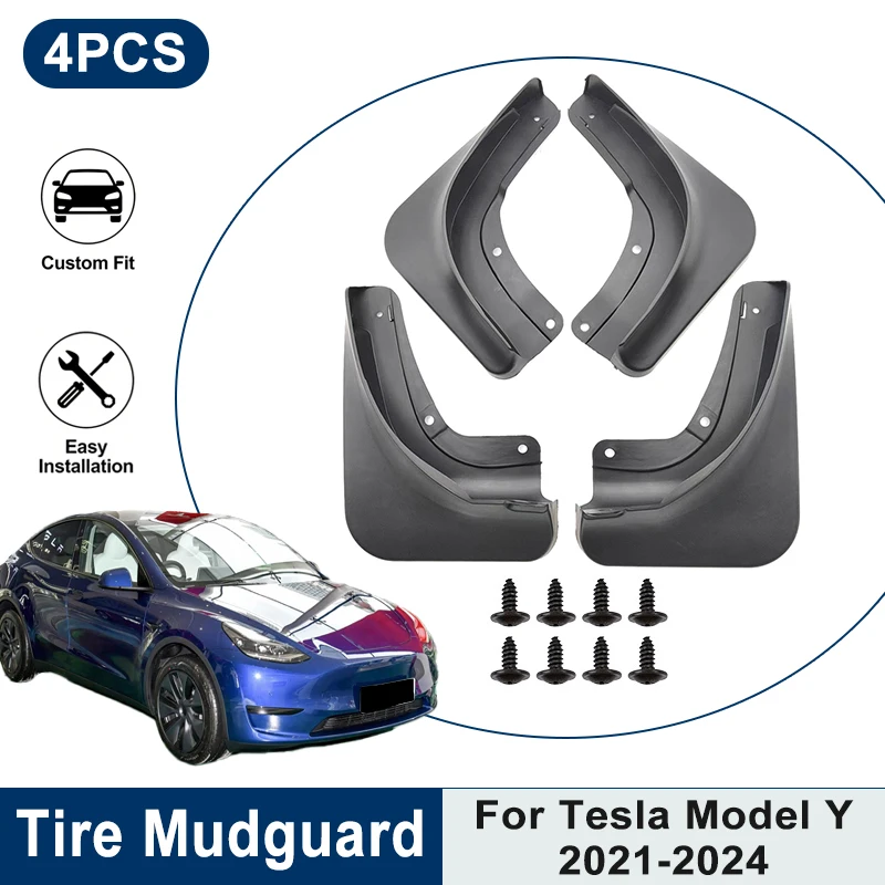 

4PCS Front Rear Car Mud Flaps For Tesla Model Y 2021-2024 Anti-Mud Splash Waterproof Fender Guard Auto Replacement Parts