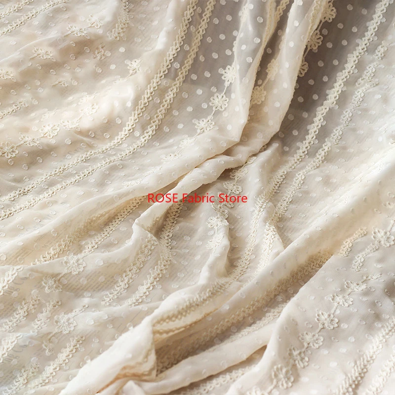 

1 meter Spring and Summer Jacquard Chiffon Fabric Flower Stripe Geometric Embroidered Fabric for Dress Shirt Diy Sewing