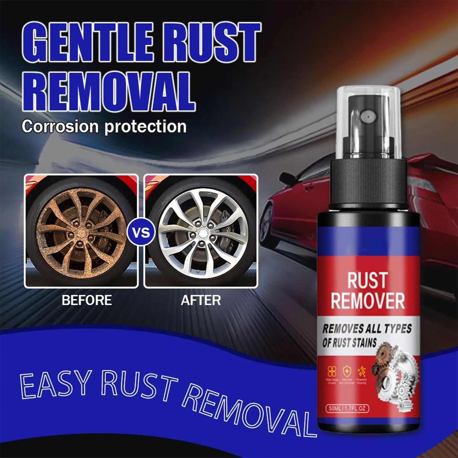 Car Rust Removal Spray Detailing Car Rust Dissolver Spray Heavy Duty Auto Polishing Cleaner for Equipment Machinery Stainless