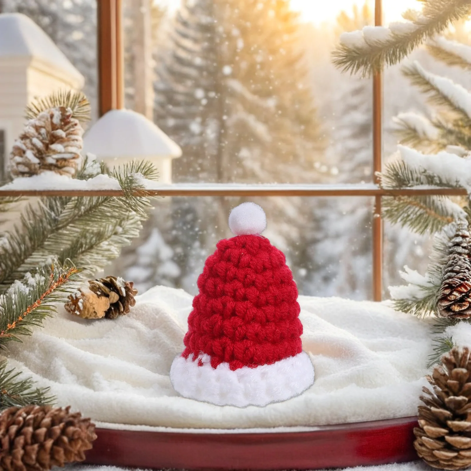 

6Pcs Small Knitted Christmas Hats Holiday Wine Bottle Covers Craft DIY Mini Cap for Lollipop Pet Photo Props Craft Hats