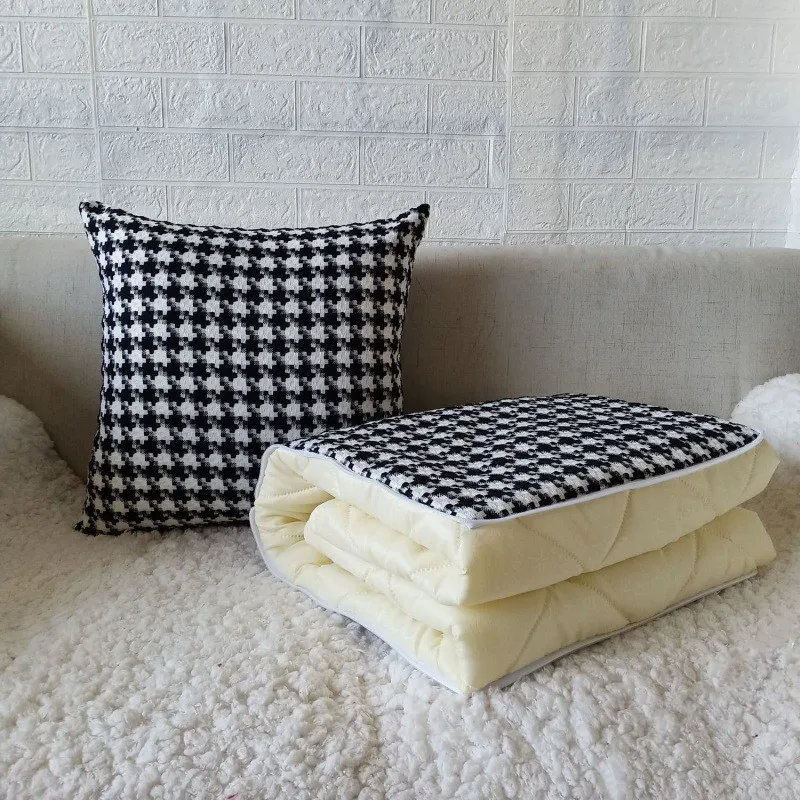 Ultimate Comfort Premium Dual-Use Houndstooth Pillow and Quilt Set for Sofa