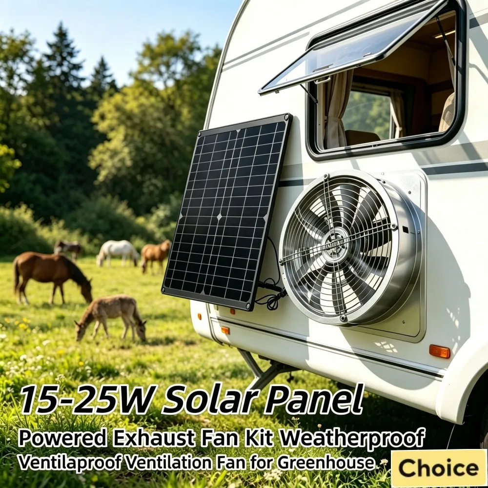 

15-25W Solar Panel Air Vent Fan Kit All Weather Ventilator for Cattle Shed Pig House Mobile Room Hut