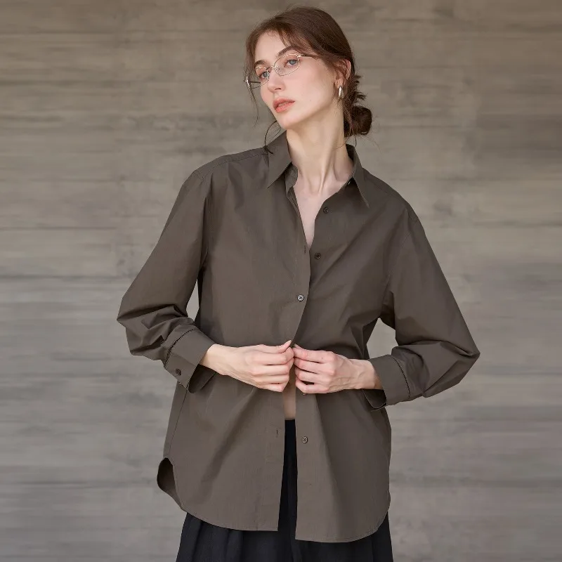 

100% Cotton Women White Shirts Casual Loose Fashion Long Sleeve Single-breasted Lapel Fashion Streetwear Office Lady Chic Blouse