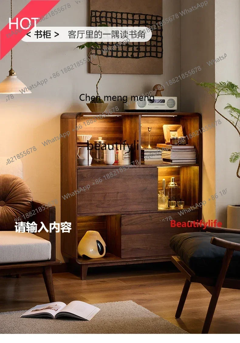 cn8350 ss Bookcase living room study floor-to-ceiling storage low cabinet retro solid wood wall storage display cabinet