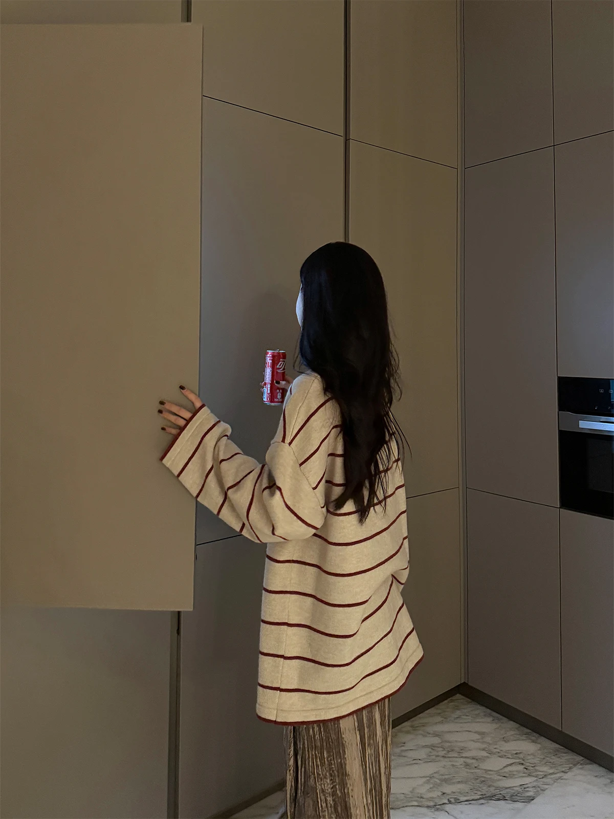 

Warm Tonal Geometric Color Blo Design round Ne Knitted Sweater Women's Loose Fit Autumn Winter Top PAPERLLL