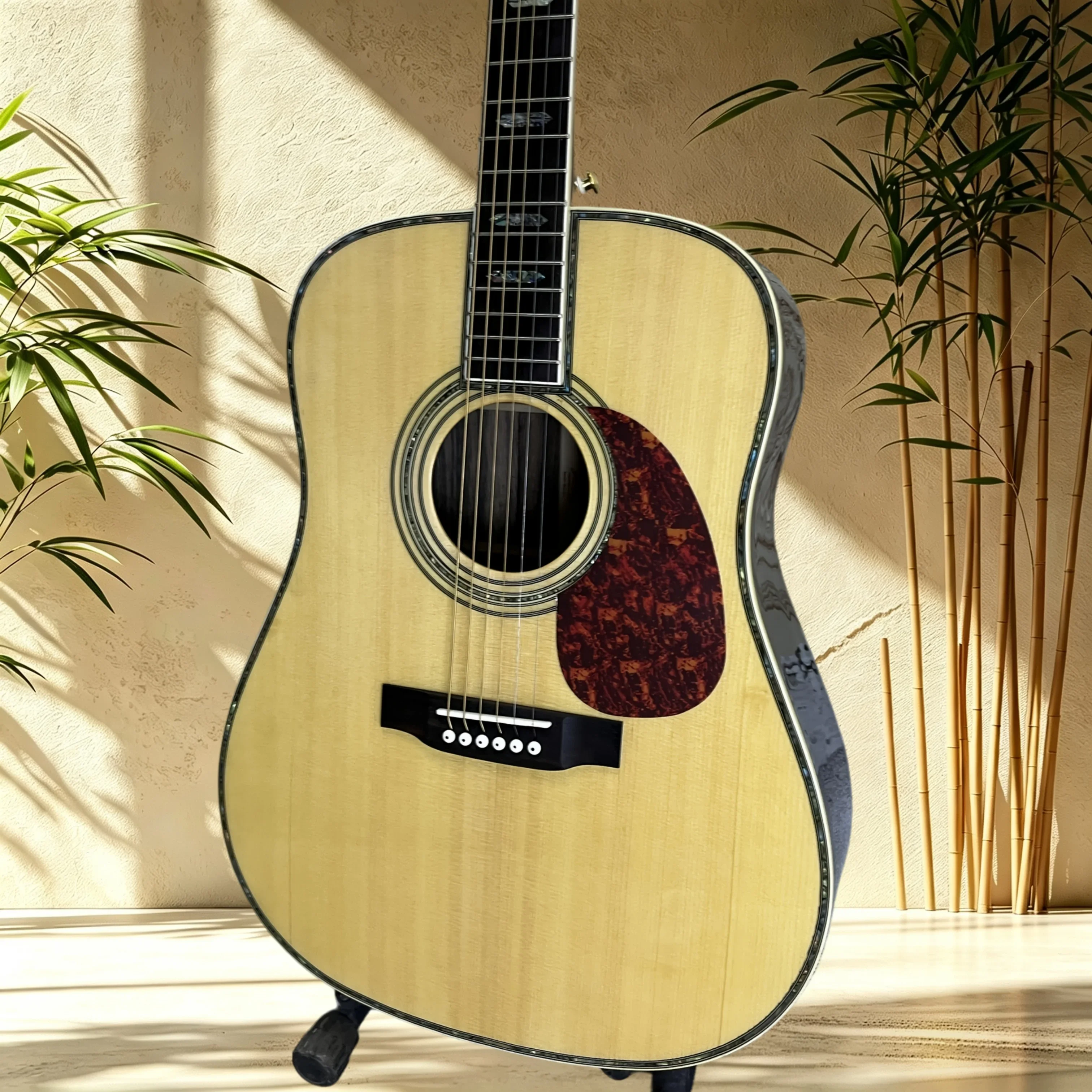 D45 Solid Acoustic Guitar Rosewood Fretboard Tortoise Pickguard Shell Inlay Intermediate Player Folk Blues Singing Fingerstyle