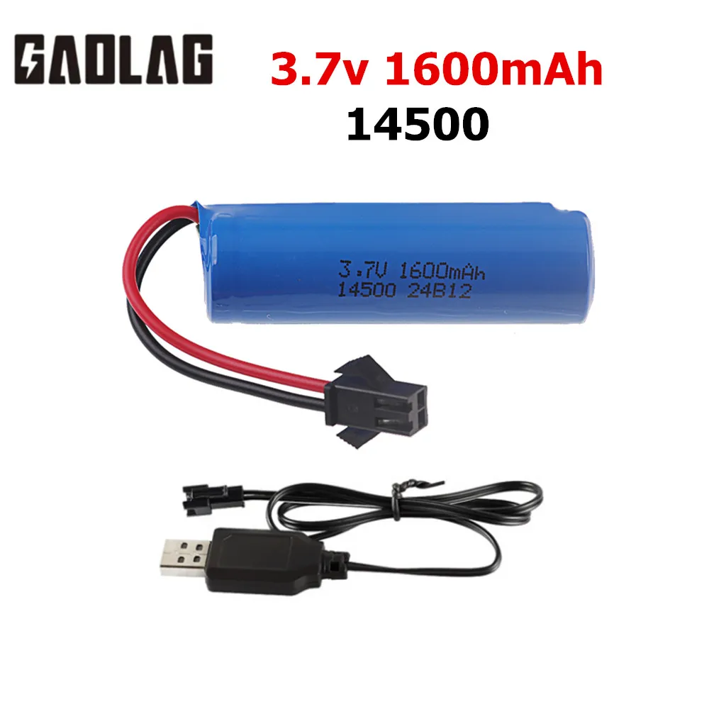 Batteria 3.7V 1600mah 14500 e caricabatterie per C2 D828 RC Stunt Dump accessorio giocattolo per auto 3.7V 14500 batteria agli ioni di litio con spina SM-2P