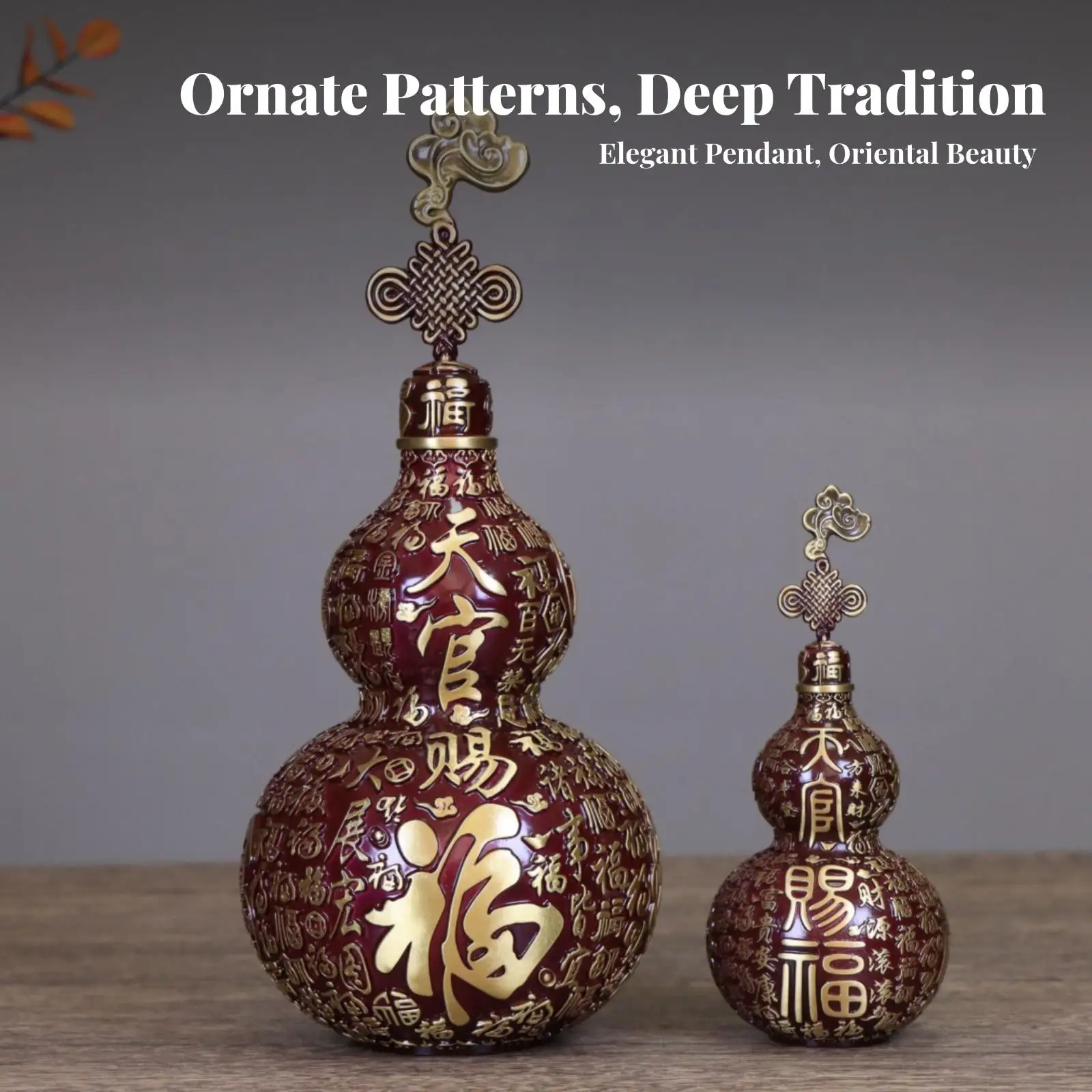 Brass Gourd Ornament with Chinese Character Pattern Hollow Open Top Traditional Folk Decor for Shelf Living Room Accent