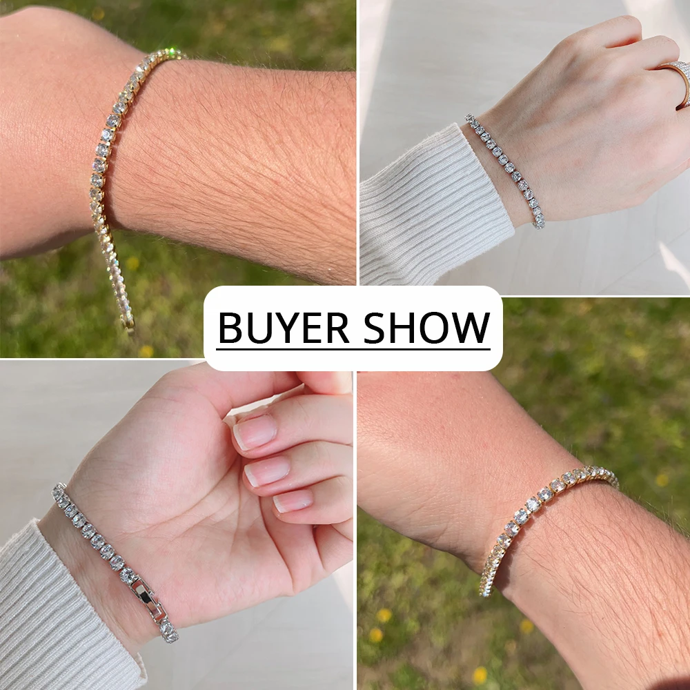 4mm Cubic Zirconia Tennis Bracelet Gold Silver Color Iced Out CZ Chain Bracelets For Women Men Hip Hop Bling Homme Jewelry Gift