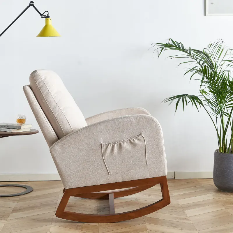 FENGSHUO Upholstered Rocking Chair Olid Wood Which Is Sturdy Enough To Support Up To 300lbs Covered With High Quality Fabric