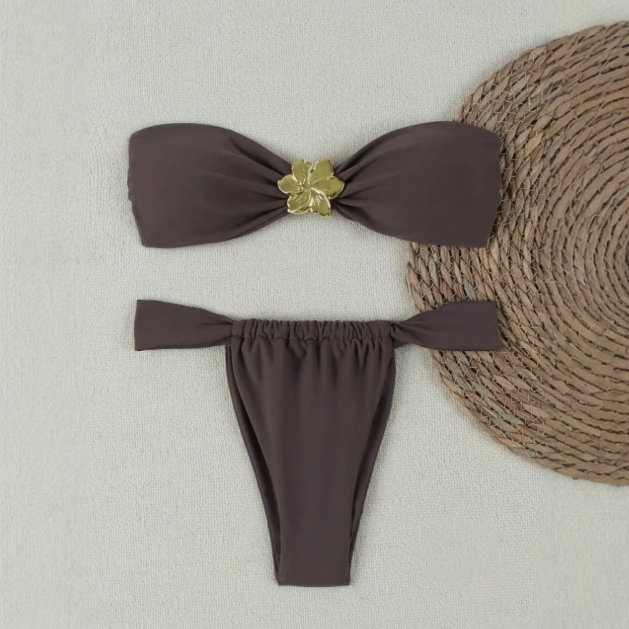 2026 New Bandeau Flower Bikini Set European American Cross-border Swimwear Women's Thong Bikini Swimsuit
