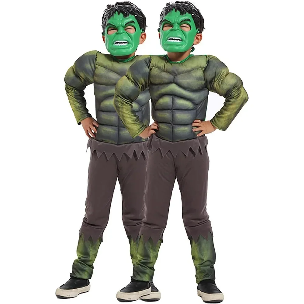 Anime Hulk Muscle Costume Cosplay Kids Superhero Birthday Party 3D Style Bodysuit Matching Cloak