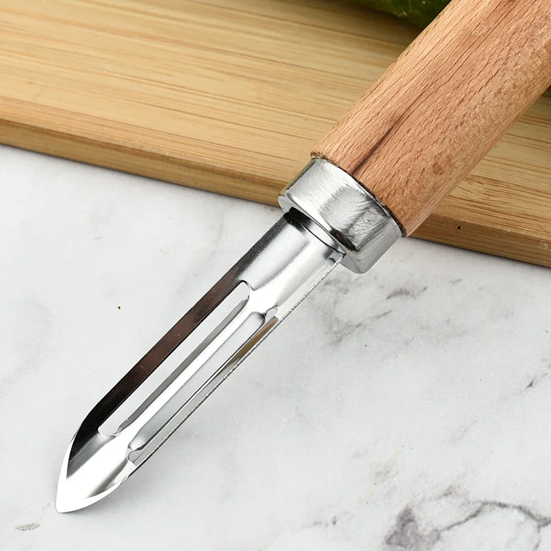 مقصات من الفولاذ المقاوم للصدأ بمقبض خشبي ، قطاعة التفاح ، قطاعة الفواكه ، الخضروات والبطاطس ، مقشرة لأواني المطبخ ، مانعة للانزلاق #5