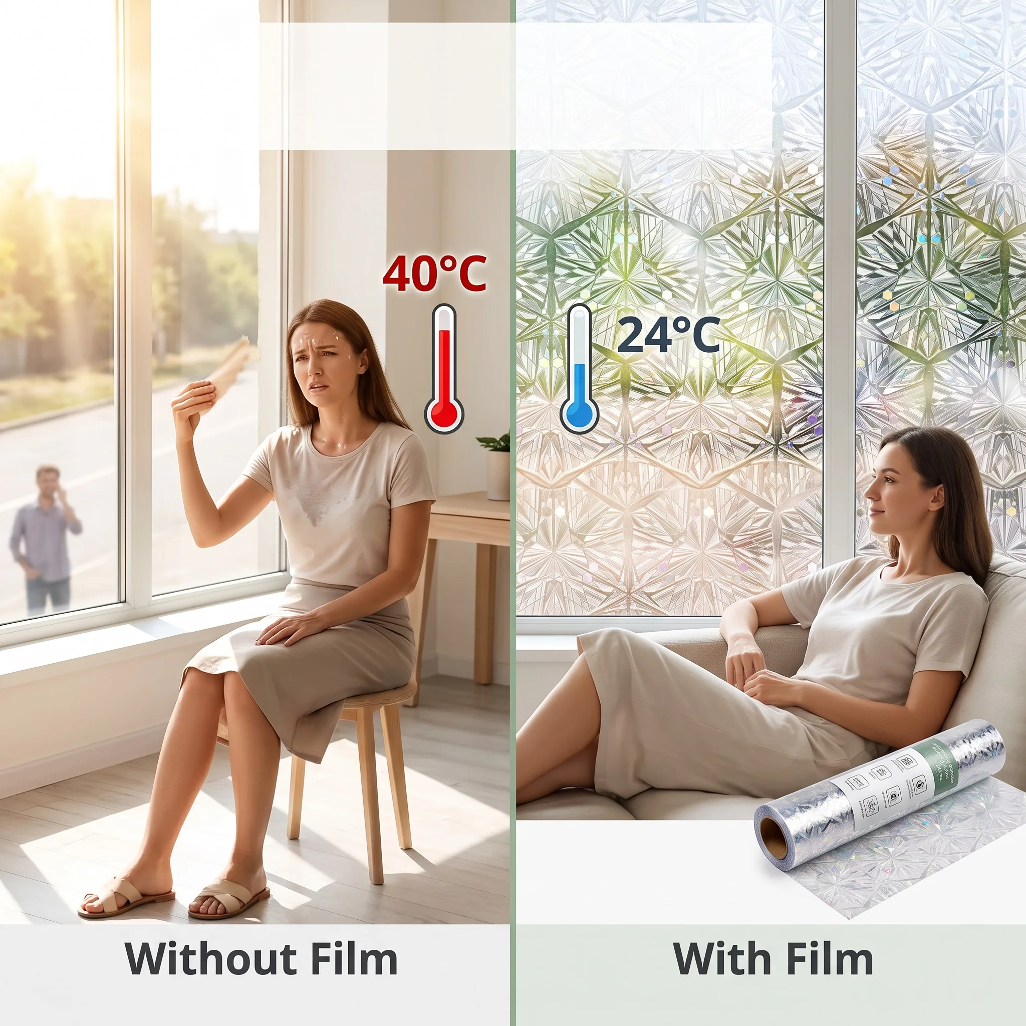 3D Star Window Film Privacy Decorative Holographic Static Cling for Home Bathroom Living Room Glass Door Decor