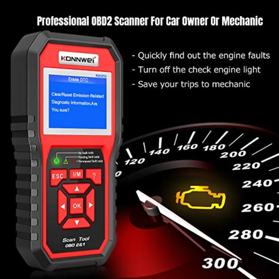 KW850 Professional OBD2 Scanner Auto Code Reader Diagnostic Check Engine Light Scan Tool for OBD II Cars After 1996 with A
