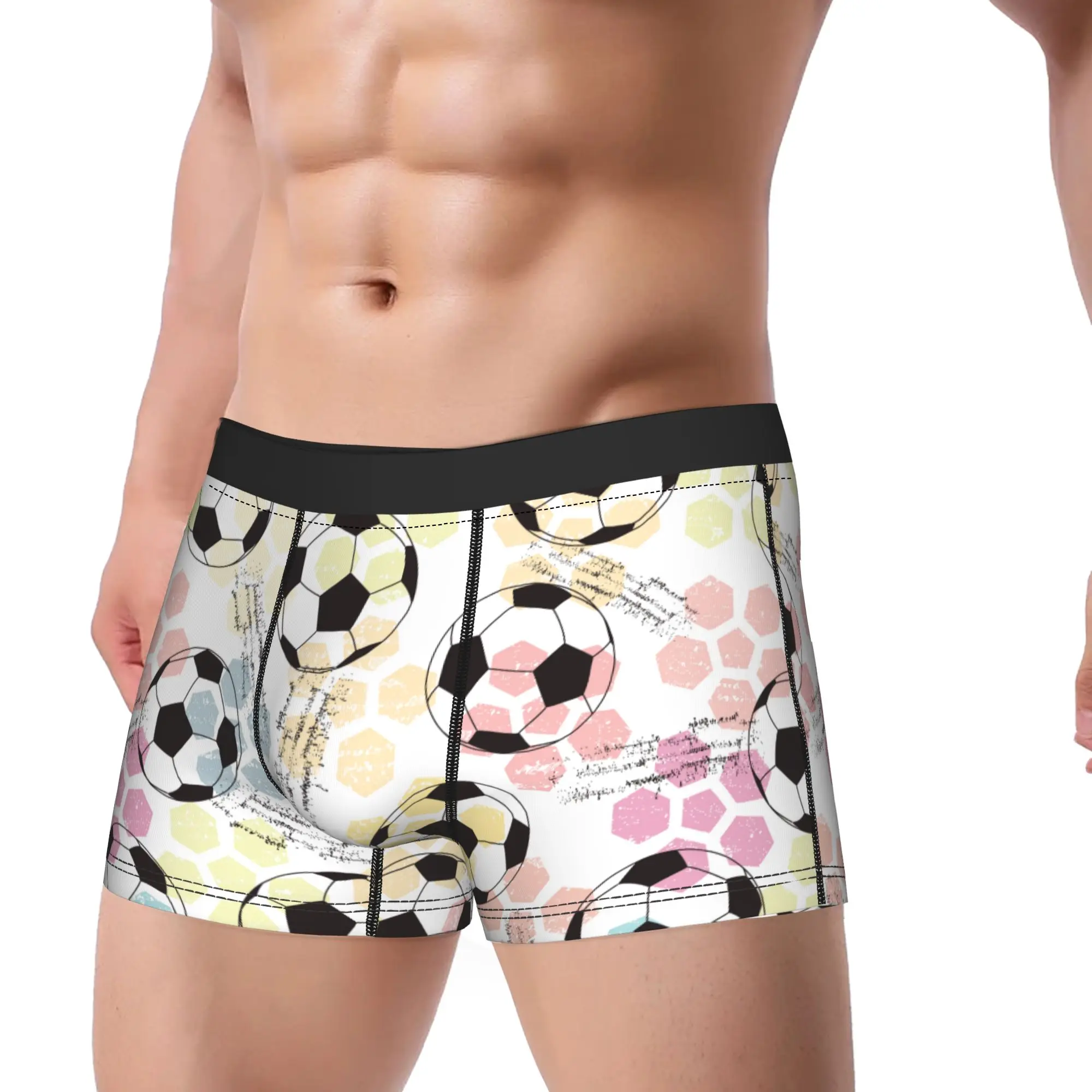 Men Cartoon Soccer Ball Football Long Underwear  Funny Boxer Briefs Shorts Panties Male Mid Waist Underpants M-XXL