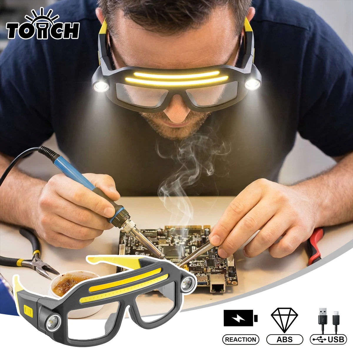 Gafas de seguridad LED con función de iluminación, gafas con faro recargable, gafas de trabajo con iluminación manos libres y luces laterales